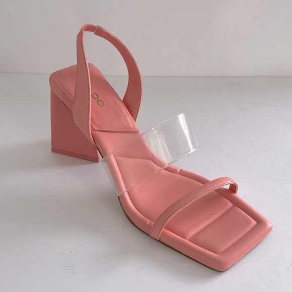 ALDO Eliss Shoes Pink Women's Triangle Chunky Block Heel Sandals Size 8 US NWT - Picture 7 of 10
